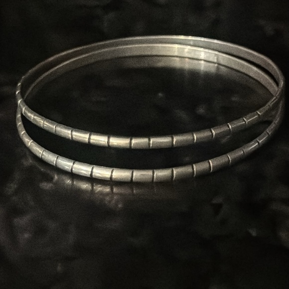 Set 2 authentic Jane Diaz 925 silver grooved designer bohemian bangles bracelets - Picture 9 of 9